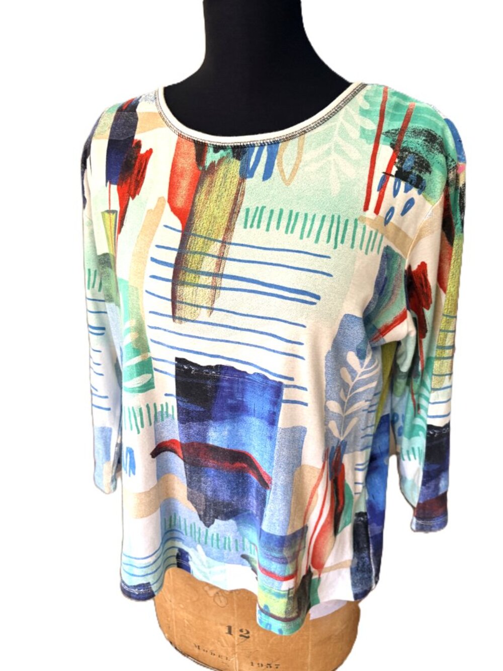 Jess & Jane XL Tunic Top Dress, Abstract Pattern, 3/4 Sleeve Art to Wear